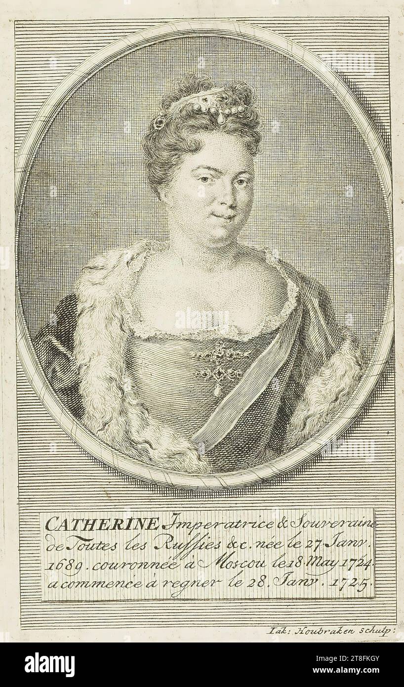 CATHERINE Empress & Sovereign, of All the Russias &c. born Jan. 27, 1689. crowned in Moscow May 18, 1724., began to reign Jan. 28, 1725. Iak. Houbraken shell Stock Photo