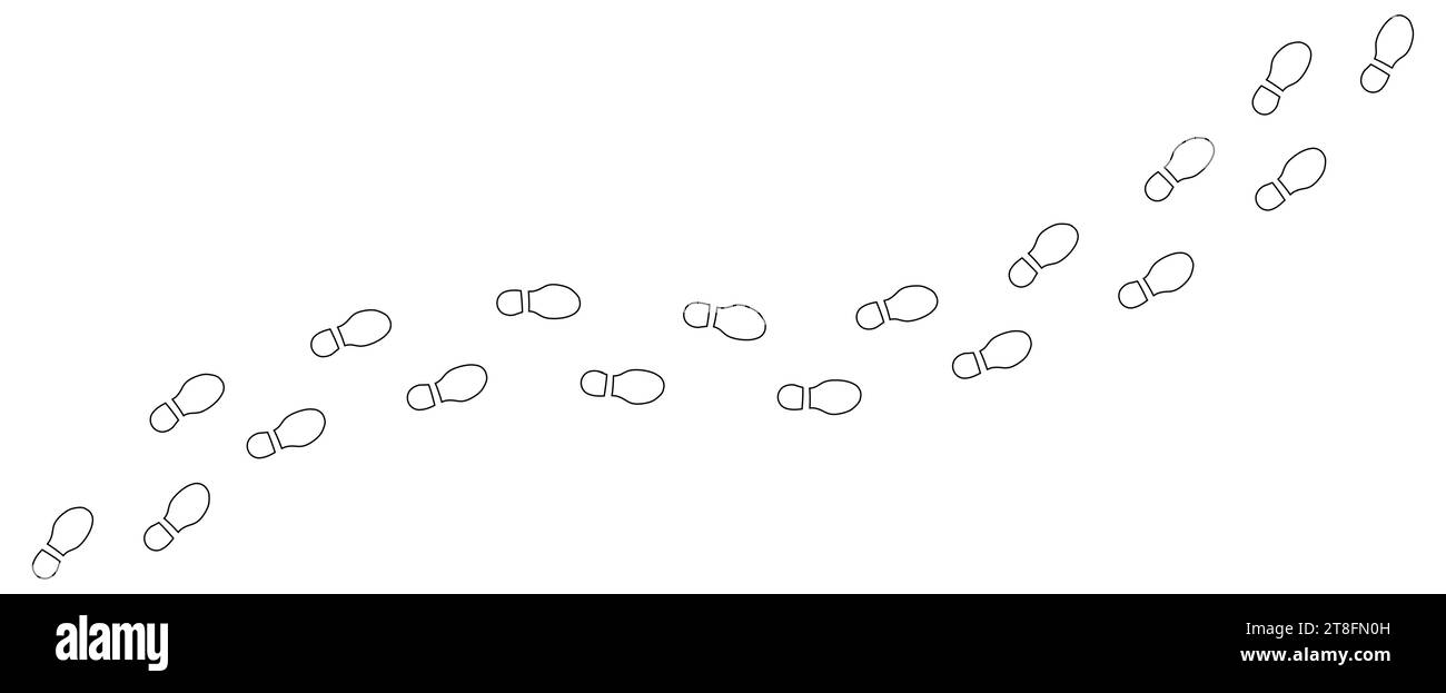 Human step footprints paths. Trace of foot prints of person in boots