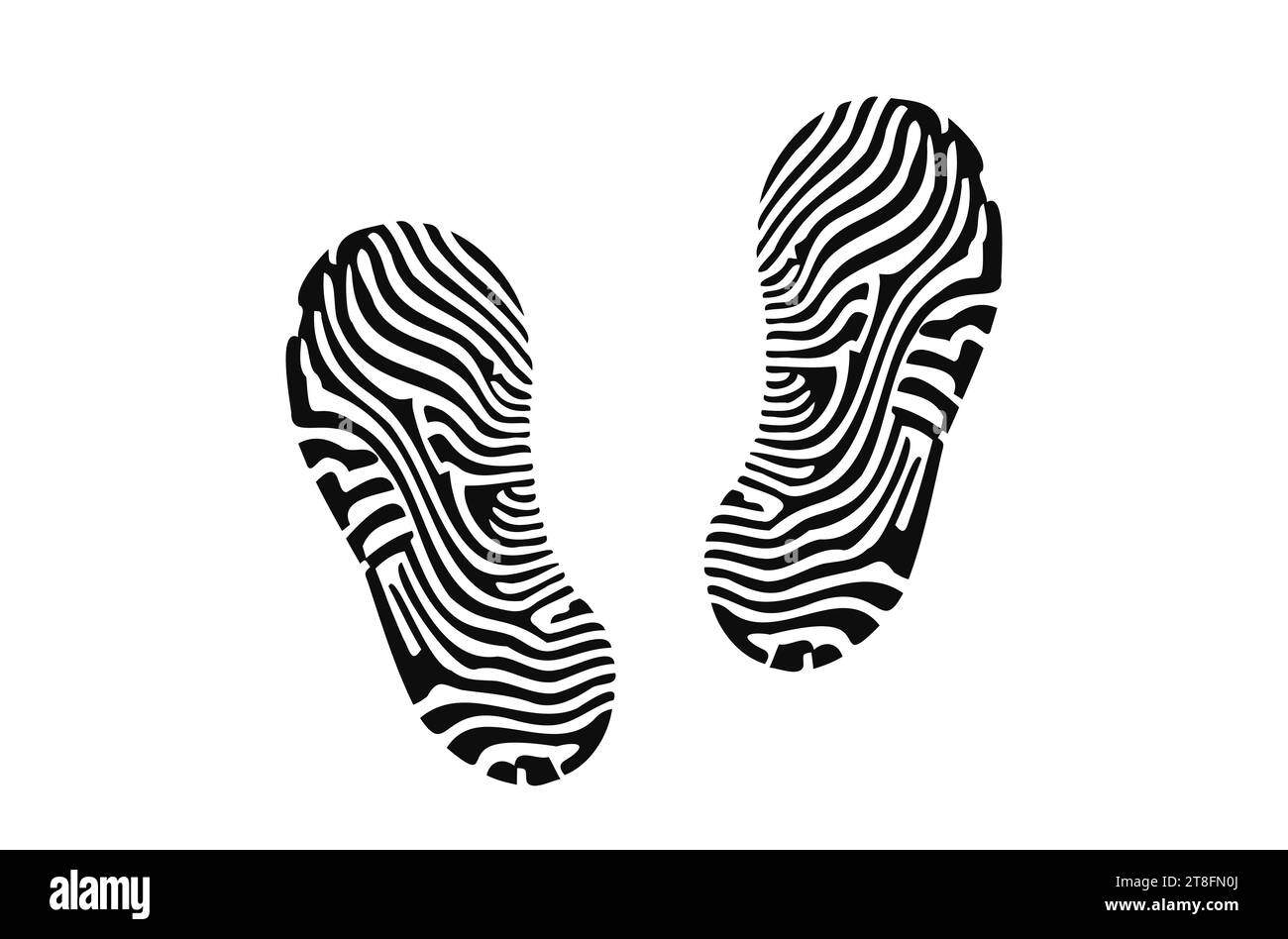 Human shoe footprints. Pair of prints of sneakers or boots. Left and right leg. Shoe sole