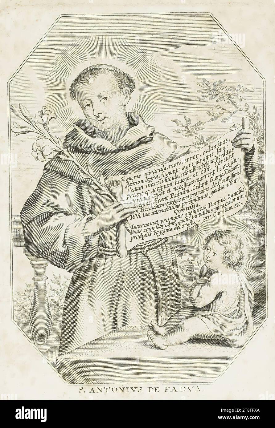 If you complain of miracles, death, error, calamity, demons, leprosy, they flee: the Sami rise up: they give up the sea, chains, limbs and lost property, they ask for and receive young men and dogs. Perish, perils, ceass and marriages: let those who are old tell, let the Paduans say. Glory gave way. They give way, the preacher prays for us with great grace Antm. blessedly., R.Vt by your intervention may we perceive the joys of the ribbon, we pray. whom thou hast adorned with miraculous powers, prodigiousness, and signs through Christ Stock Photo