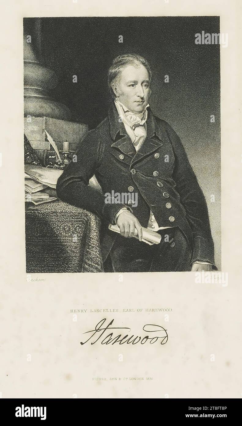 Jackson. Page. HENRY LASCELLES, EARL OF HAREWOOD. Harwood signature. FISHER. SON & C°. LONDON. 1830 Stock Photo