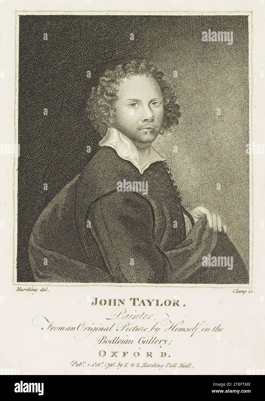 Harding del. Clamp sc. JOHN TAYLOR, Painter. From an Original Picture, by Himself, in the, Bodleian Gallery;, OXFORD. Pub.d 1. oct.r 1796. By E. & S. Harding Pall Mall Stock Photo