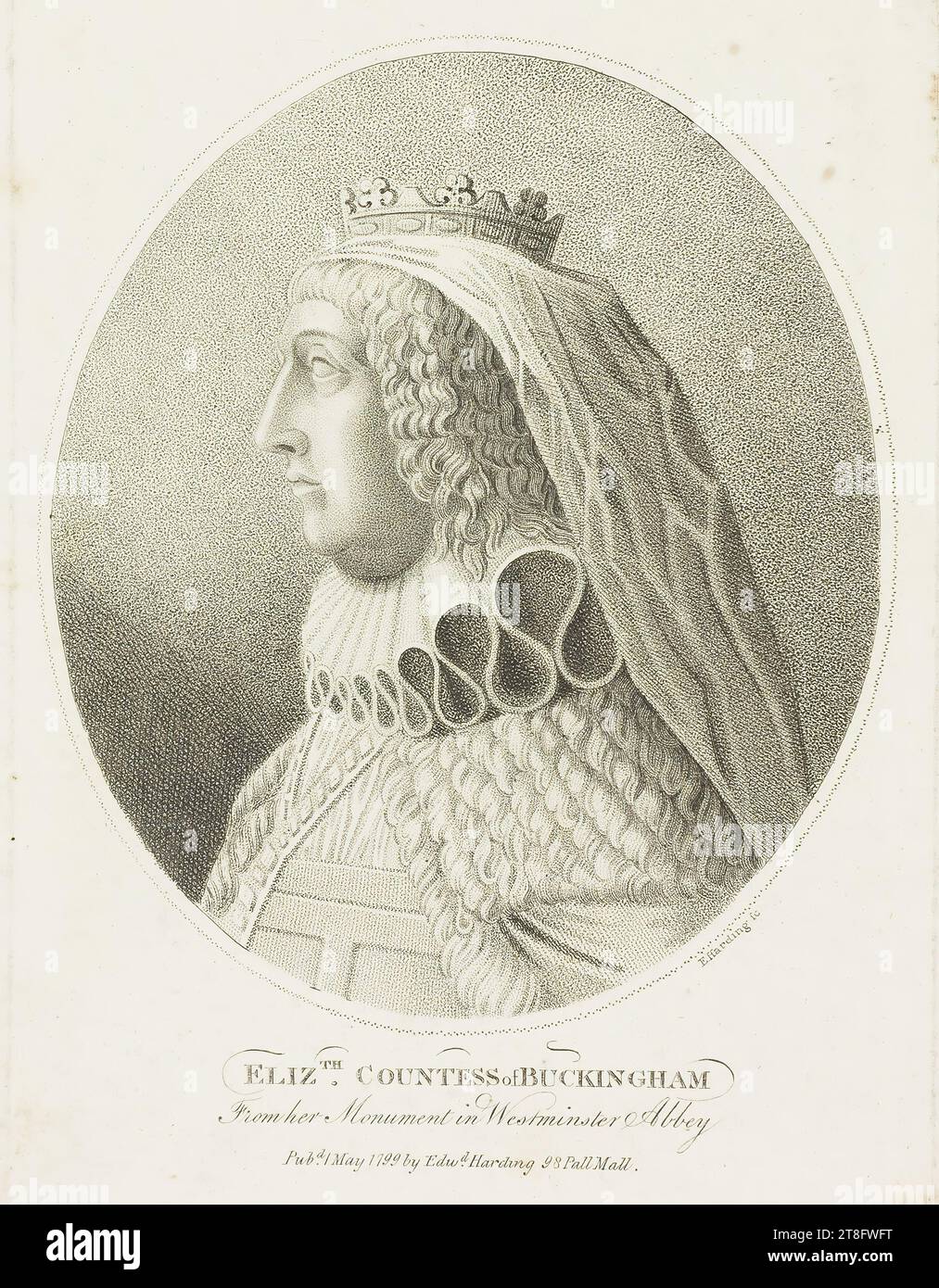 E. Harding sc. ELIZ.TH COUNTESS of BUCKINGHAM. From her Monument in Westminster Abbey. Pub.d May 1799 by Edw.d Harding 98 Pall Mall Stock Photo