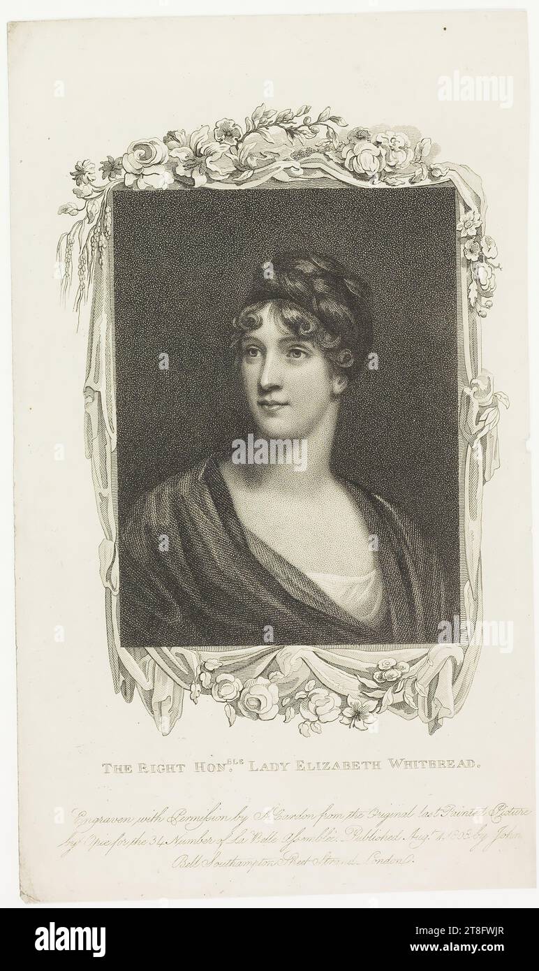 THE RIGHT HON.BLE LADY ELIZABETH WHITBREAD. Engraven with Permission by A. Cardon from the Original last Painted Picture, by Opie for the 34. nubmer of La Belle Assemblé. Published Aug.t 1. 1808 by John, Bell Southampton Street Strand London Stock Photo