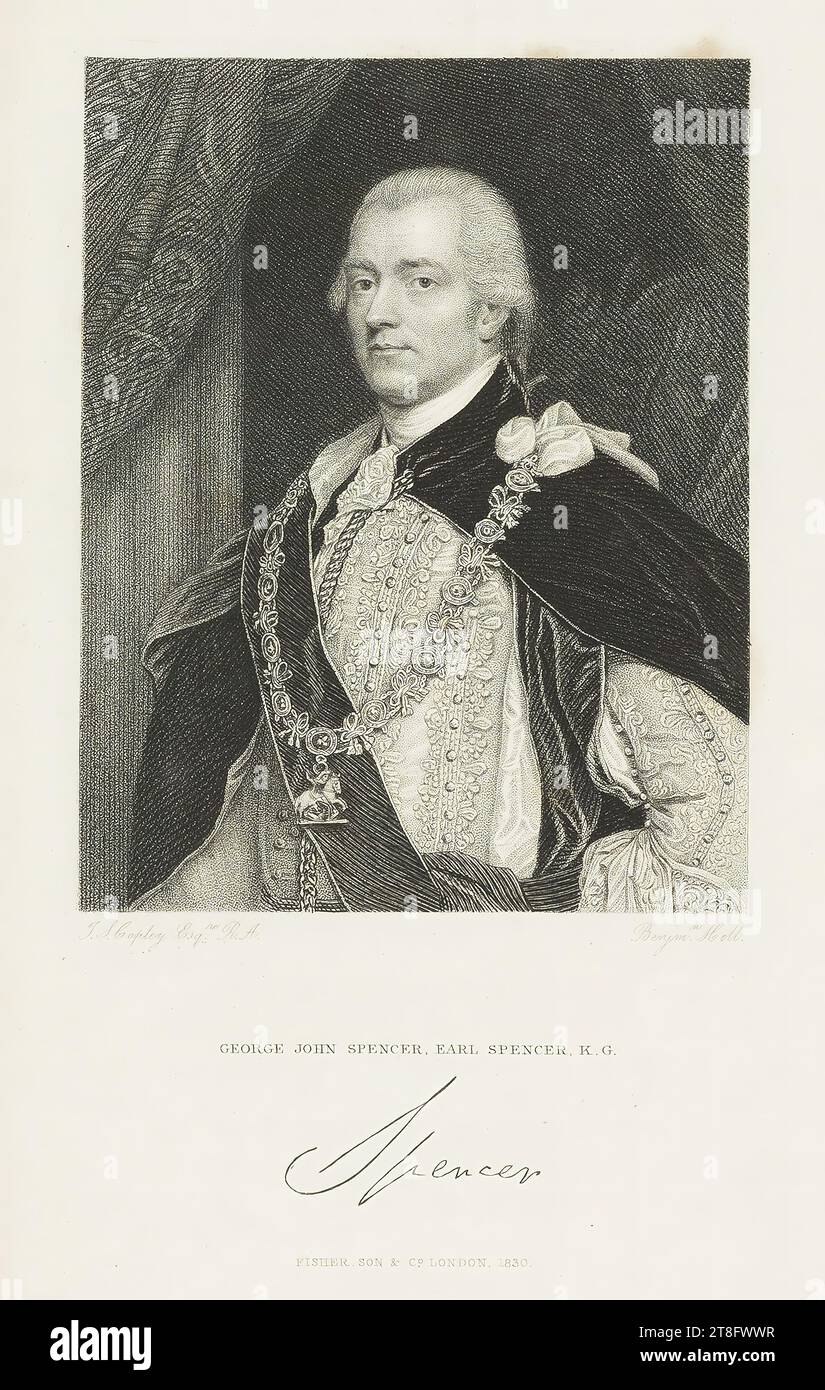 J.S. Copley Esq. R.A. Benjm.n Holl. GEORGE JOHN SPENCER, EARL SPENCER, K.G. Spencer signature. FISHER, SON & C°. LONDON, 1830 Stock Photo