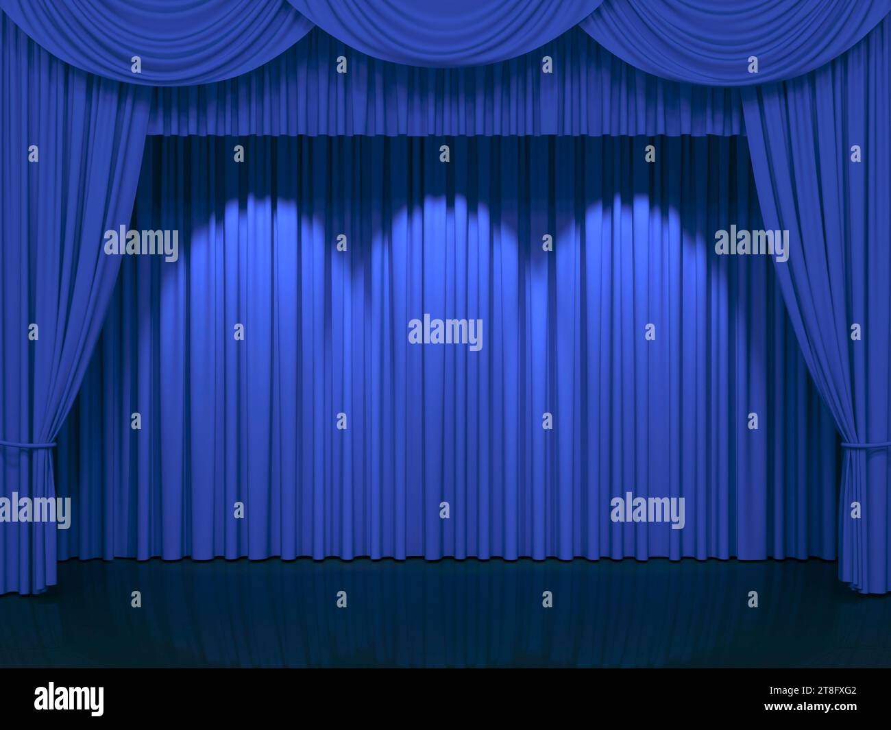 Luxury silk stage or window curtains. Interior design, waiting for show, movie end, revealing new product, premiere, marketing concept. 3D illustratio Stock Photo