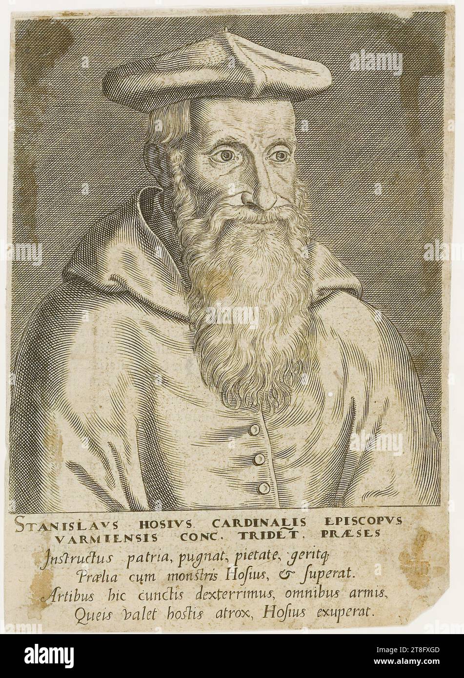 reverse printed. STANISLAV HOSIVUS CARDINAL BISHOP, VARMIENSIS CONC. THREE PRESIDENT, trained by his country, he fights, with piety, conducts..., Prélia with the monsters Hosius, and overcomes, with the arts here we all dexterous, with all the weapons, Whose valorous enemy the terrible, Hosius has taken Stock Photo
