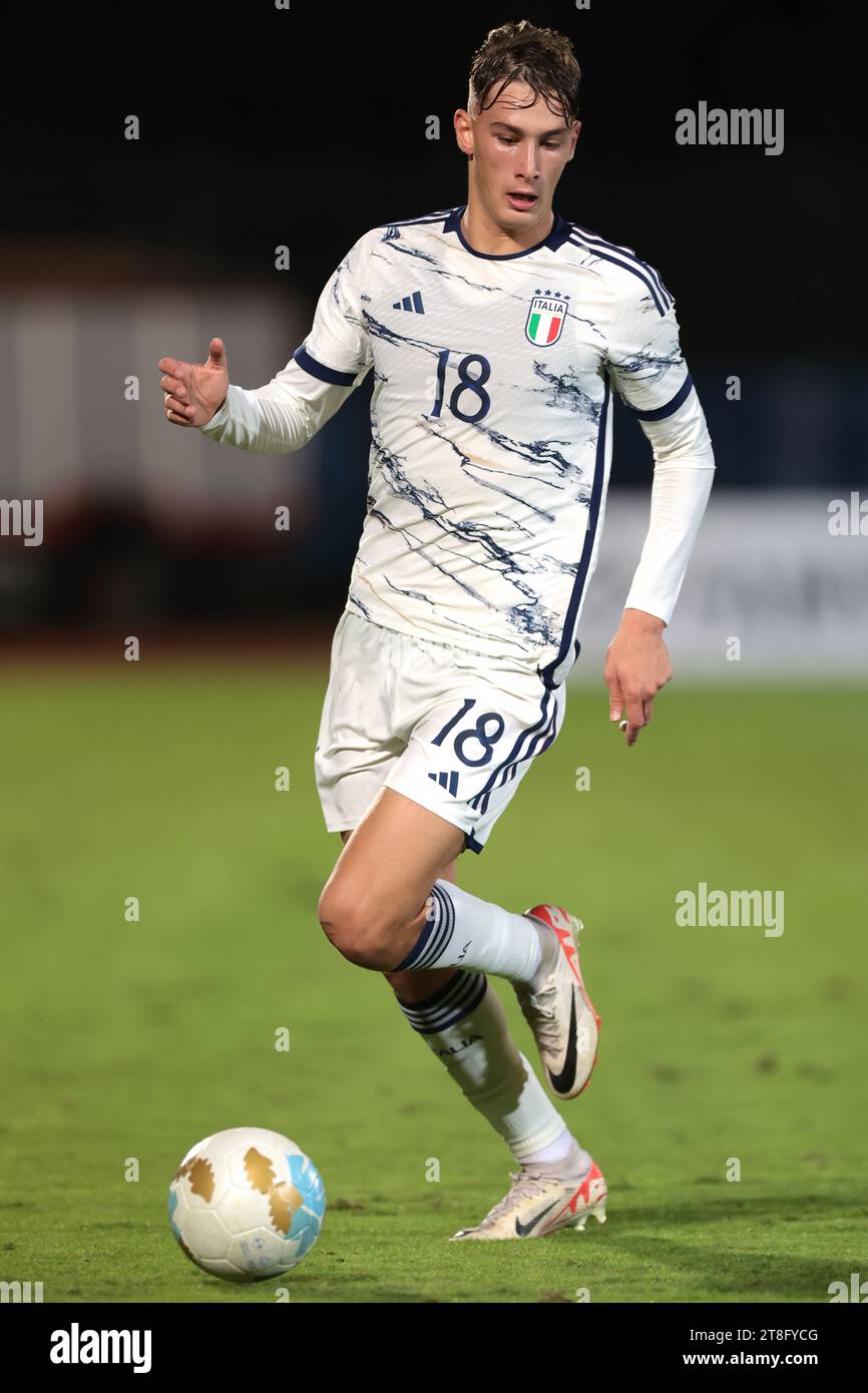 Serravalle, Italy. 16th Nov, 2023. Pio Esposito of Italy during the UEFA European Under-21 Championship Qualifier match at San Marino Stadium, Serravalle. Picture credit should read: Jonathan Moscrop/Sportimage Credit: Sportimage Ltd/Alamy Live News Stock Photo
