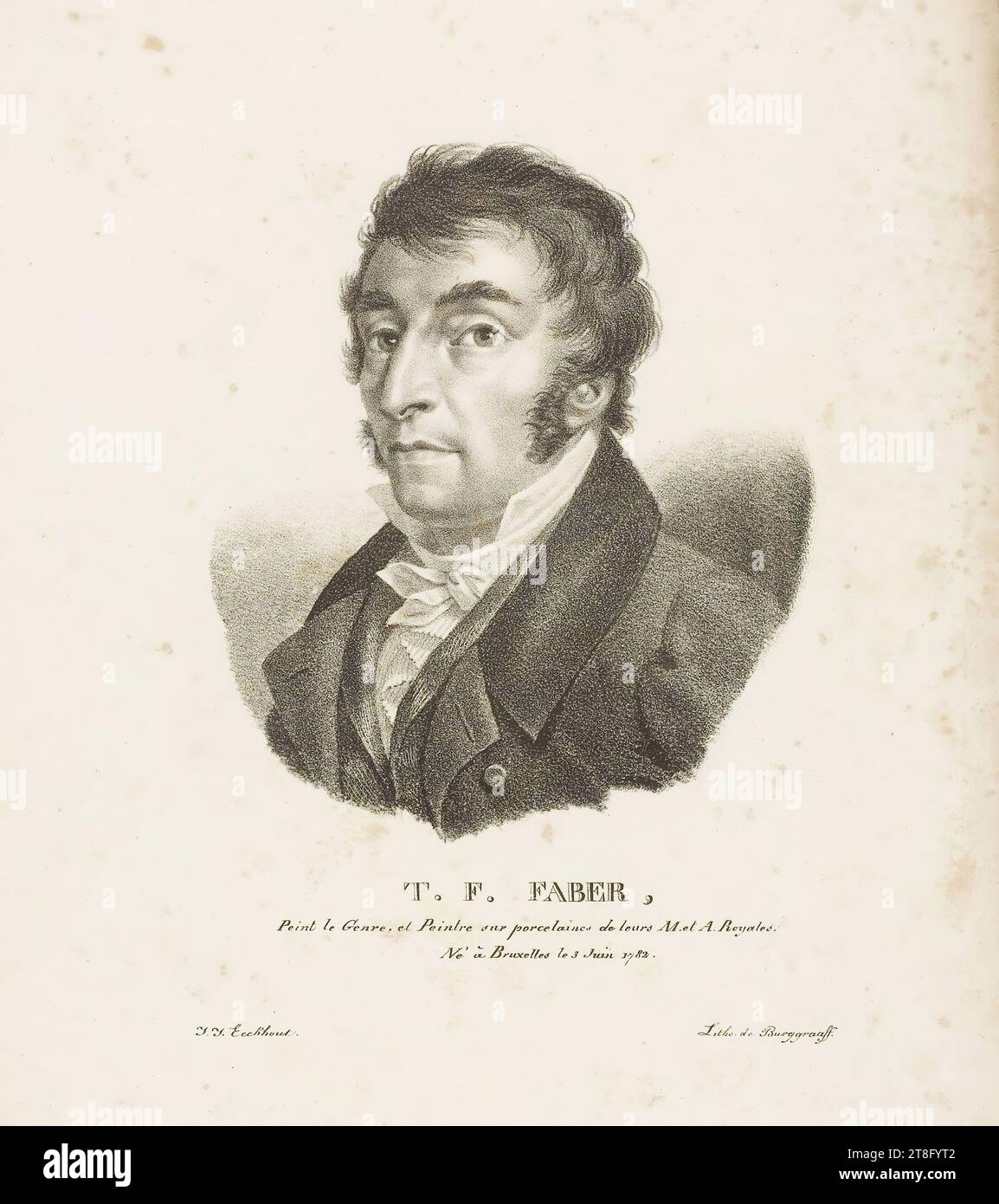 T. F. FABER, Paints the Genre, and Painter on porcelain of their M. and A. Royales., Born in Brussels on June 3, 1782. J. J. Eeckhout. Litho. from Burggraaf. illustration from: Collection of portraits of modern artists, born in the Kingdom of the Netherlands, drawn from nature by J. J. Eeckhout, and lithographed by G. P. Van den Burggraaff. Brussels 1822 Stock Photo