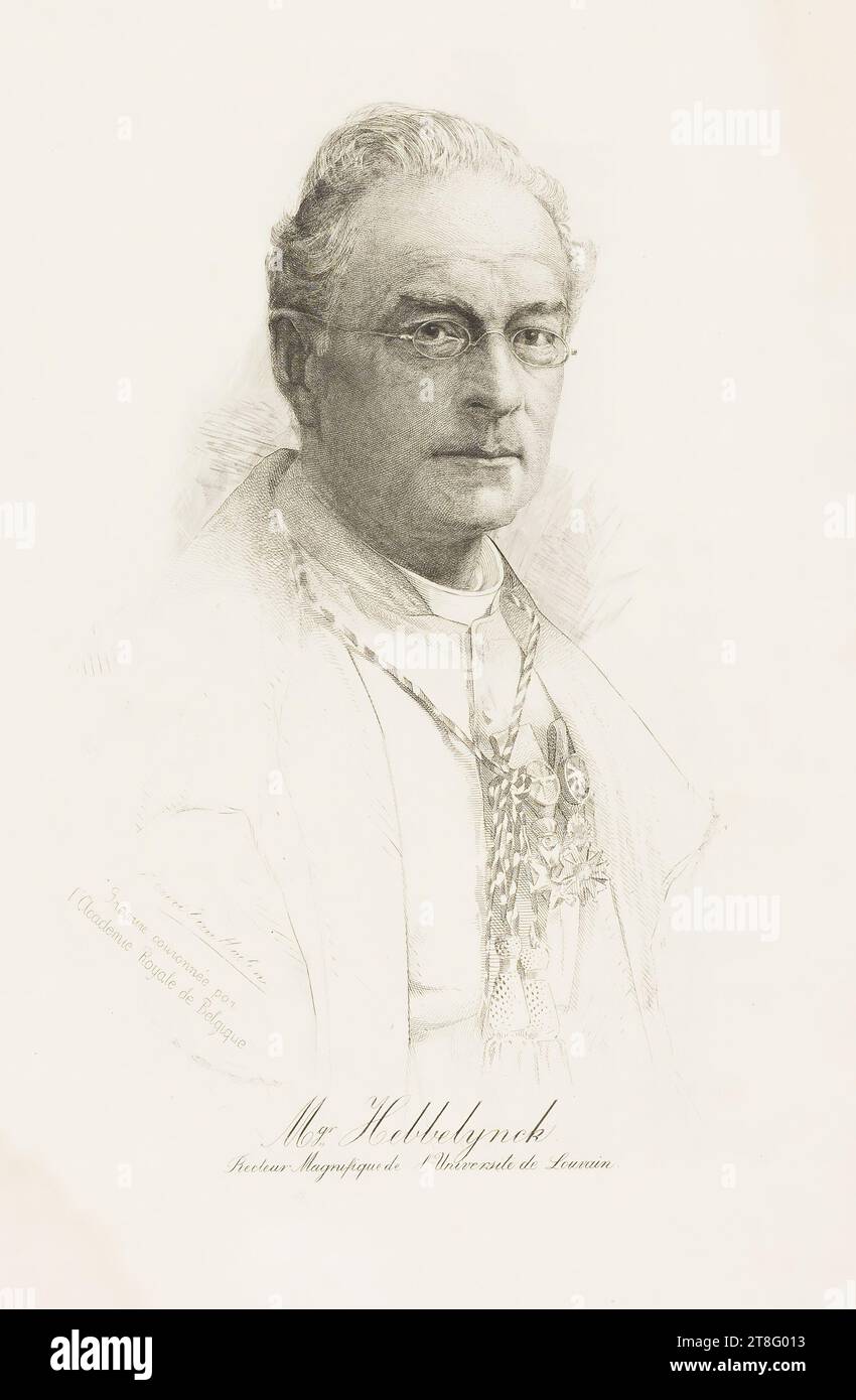 Henry Van Haelen. Engraving crowned by, the Royal Academy of Belgium. Msgr. Hebbelynck, Rector Magnificent of the University of Louvain. imp. Ch. Wittmann, Paris Stock Photo