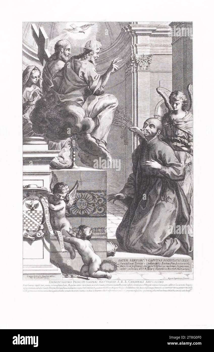 ASSVETA SCEPTRIS SERTISQVE FATHER SERTORIUS, CAPTUS OF THE SOCIETY OF JESUS OF THE HOLY TRINITY, venerable of the Eucharistic Sacrament, of the Passion of Dominic, of God's par with the Virgin, and an excellent worshiper of the Holy Angels, died in Aquitaine on ij September 1608. Age ... 42. Gregor. de Grasso Aquilan: delin:, C. Bloemaert-Sculp:. permission of the Superiors of Rome. THE EMINENT PRINCE GASPAR MATTHEUS. S.R.E. CARDINAL MASSIVE, born of the laurels of your head, your triumphant Lues, your Equity so often restored Stock Photo
