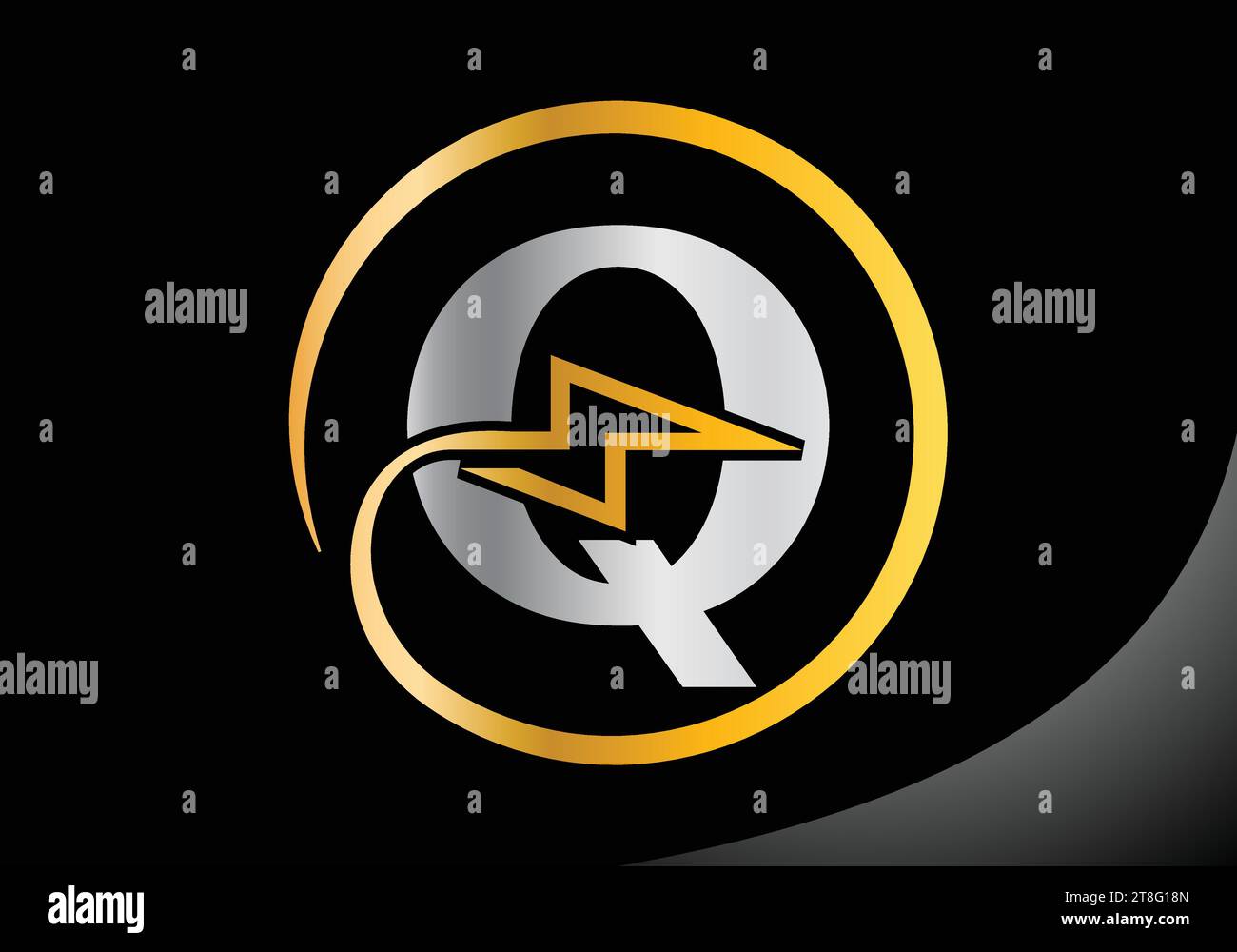 Letter Q with lighting thunder bolt Logo Design Vector Template. Stock Vector