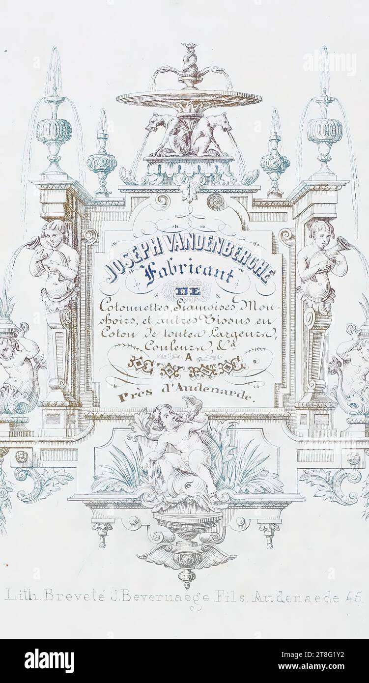 Advertising printing. Business cards. Address card. Firm card. JOSEPH VANDENBERGE, Manufacturer, DE, Cotonnettes, Siamoinses, Mouu003d, choirs, and other Cotton Fabrics of all Widths, Colors, &a., Near Oudenaarde. Lit. Patented J.Bevernaege Fils, Audenaede 45 Stock Photo