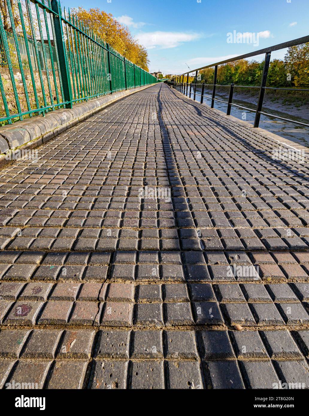 The Chocolate Path by the River Avon New Cut Bristol UK - named after the Victorian engineering brick paving resembling bars of chocolate Stock Photo