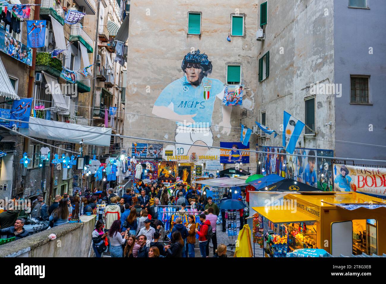 Naples, Italy, 4 november 2023 - Murale Diego Armando Maradona - Quartieri Spagnoli (Mural of at the Spanish Quarter) Stock Photo