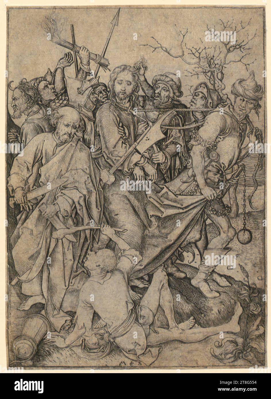 Martin Schongauer (1450 um - 1491), artist, Betrayal and Capture of Christ, sheet 2 of the series 'The Passion of Christ', print medium: 1470 - 1482, copperplate engraving, sheet size: 16.7 x 11.9 cm, bottom center monogrammed 'M + S Stock Photo