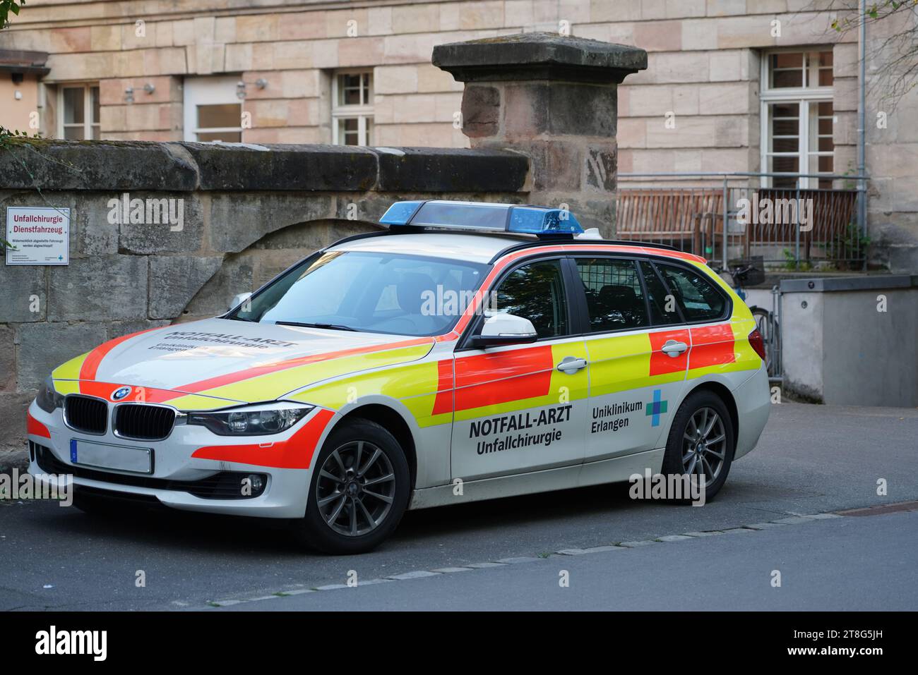 Car of the emergency doctor trauma surgery of the University Hospital Erlangen. Stock Photo