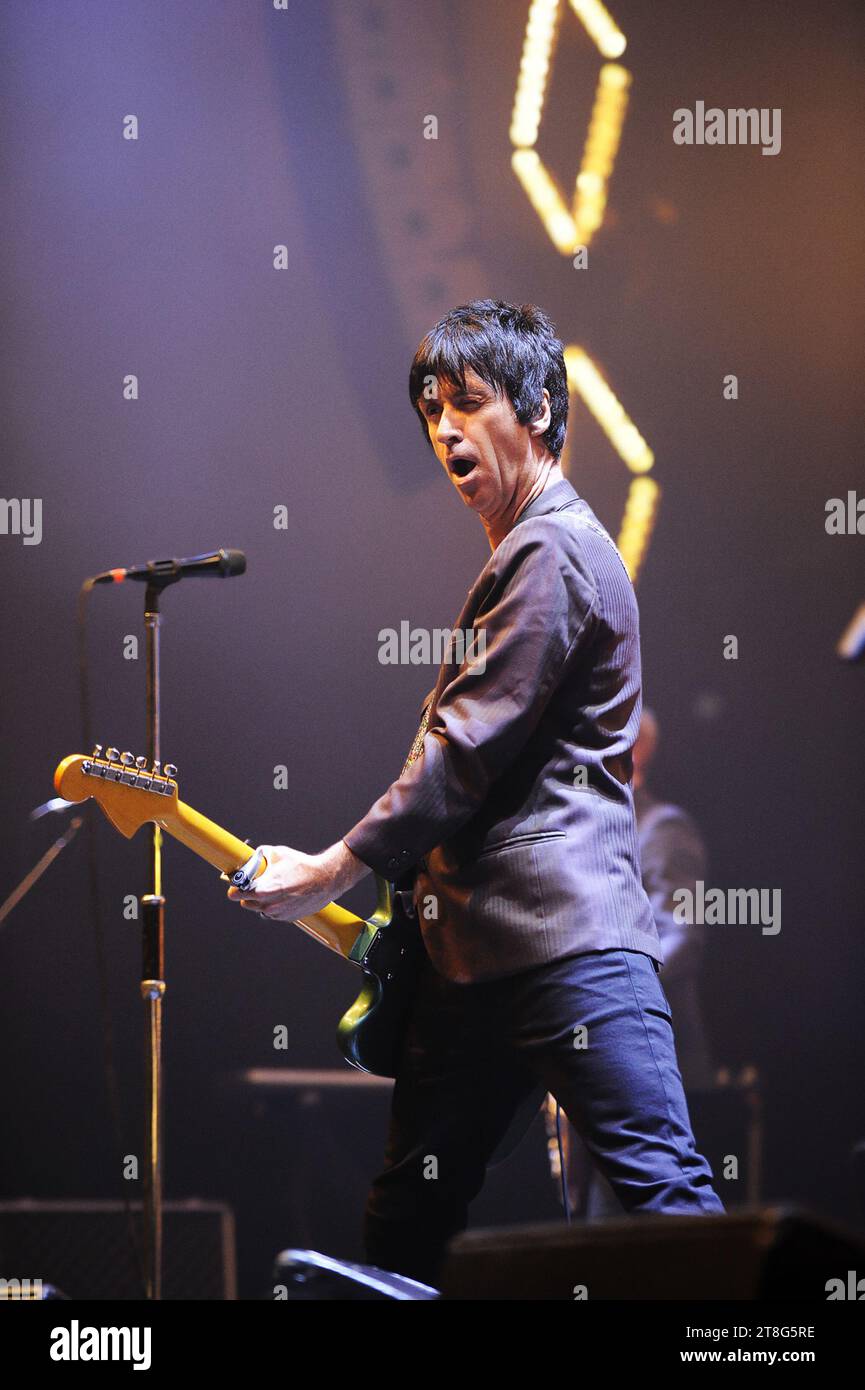 Johnny Marr, legendary guitarist with The Smiths, performs at Manchester Central. Stock Photo