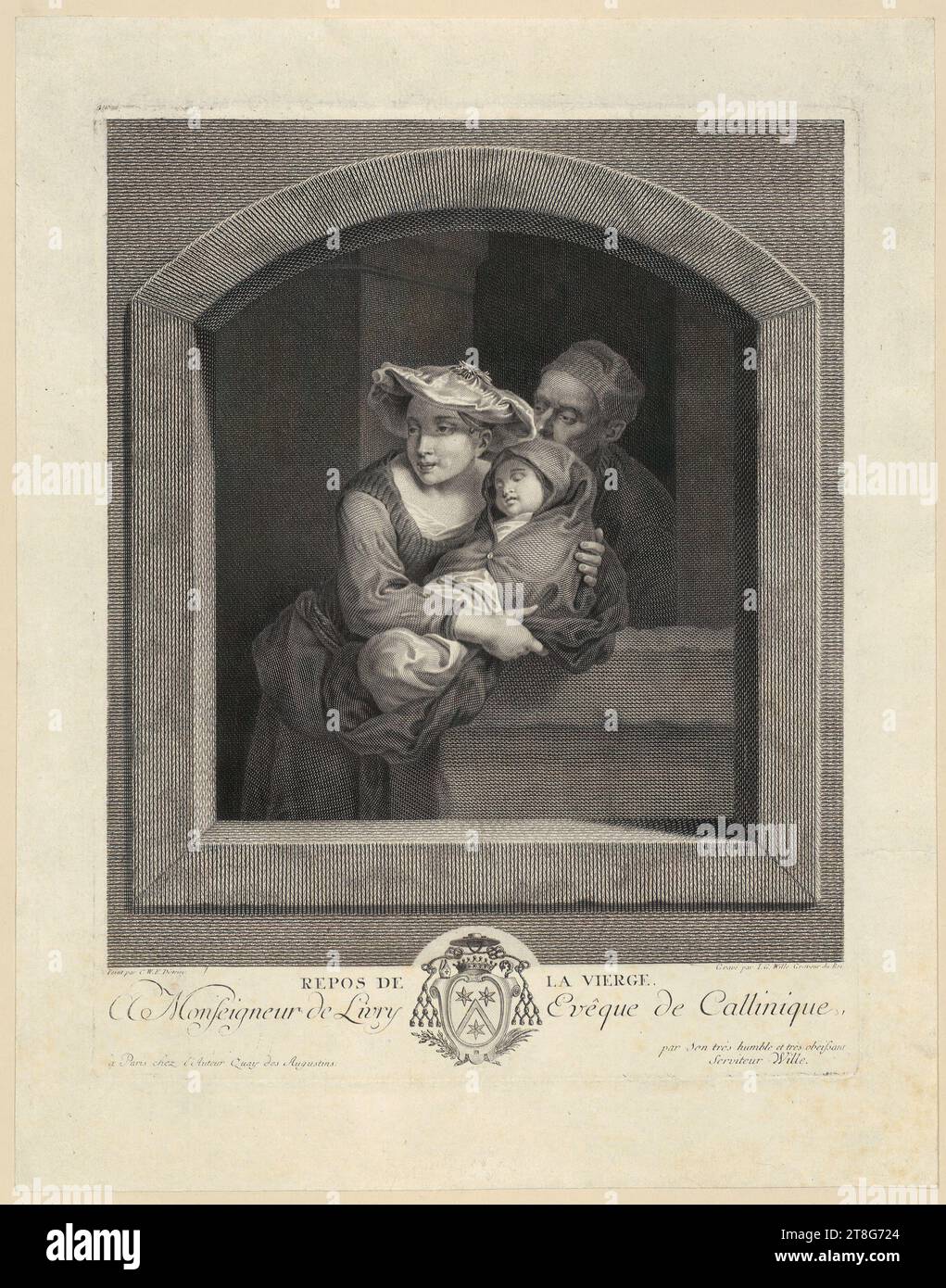 Johann Georg Wille (1715 - 1808)Christian Wilhelm Ernst Dietrich (1712 - 1774), after, Mary and Joseph with the Sleeping Christ Child, print date: 1776, copperplate engraving, sheet size: 34.6 x 27.0 cm platemark: 28.4 x 22.3 cm, inscribed lower left 'Peint par C. W. E. Dietricy.', signed and inscribed lower right 'Gravé p Stock Photo