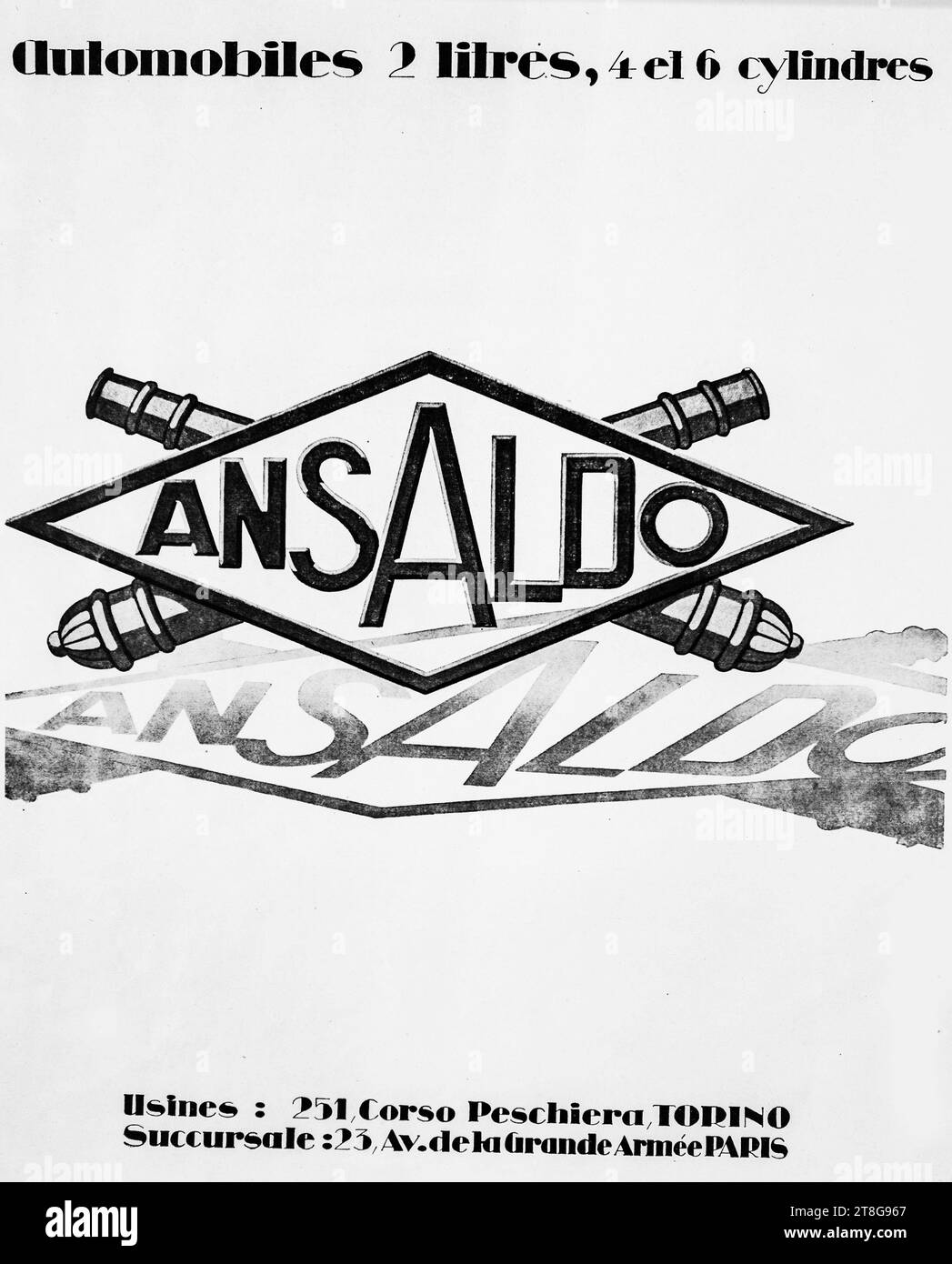 1920s vintage advertisement Ansaldo cars advertisement. Stock Photo