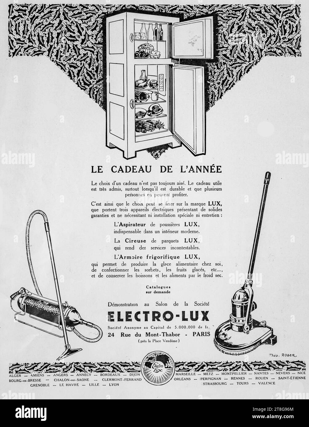 Vintage 1920s Electro-Lux advertisement for they range of  home appliances. Stock Photo
