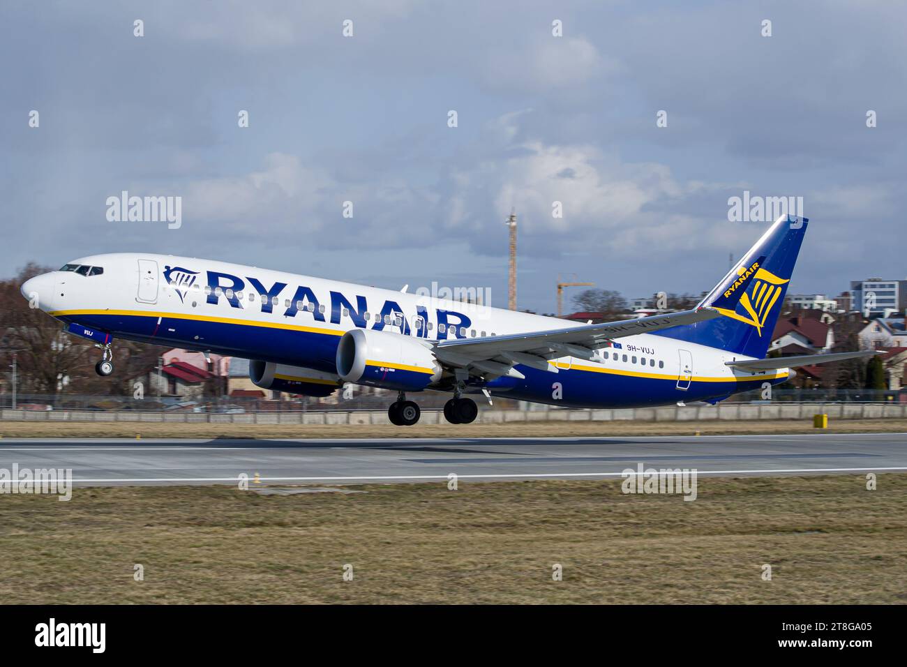 Ryanair Boeing 737 MAX 8-200 aircraft taking off from Lviv Airport Stock Photo