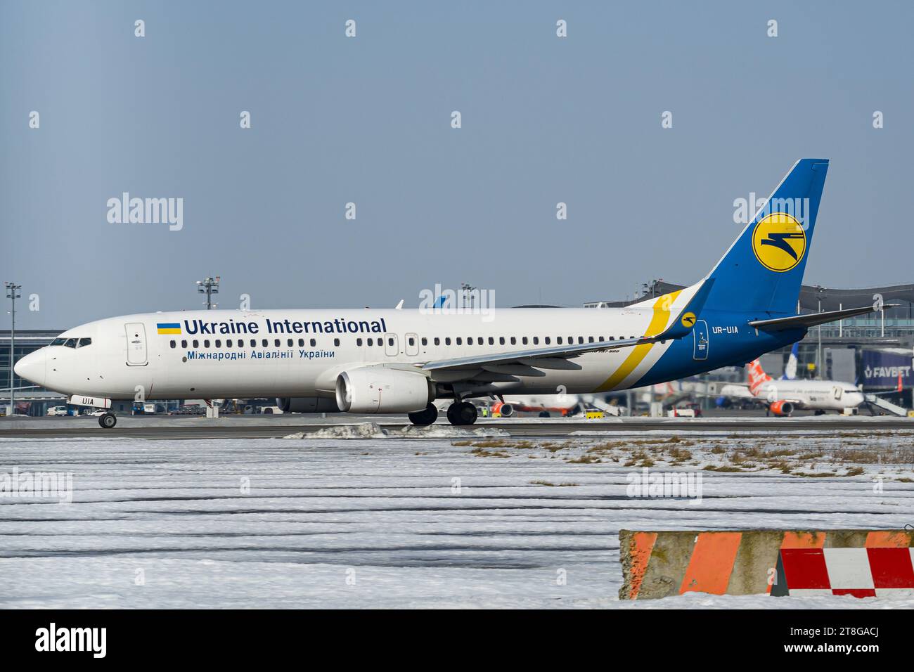 Ukraine International Airlines Boeing 737-800 taking off from Kyiv Boryspil Airport. High-quality photo Stock Photo