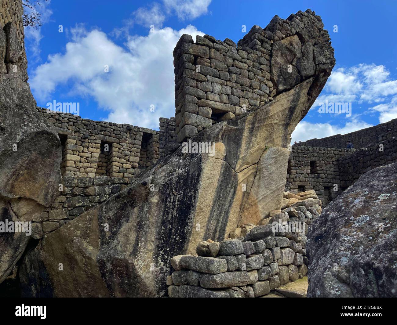 Ruins of the ancient Temple of the Condor archaeological site, located in Peru, Machu Picchu Stock Photo