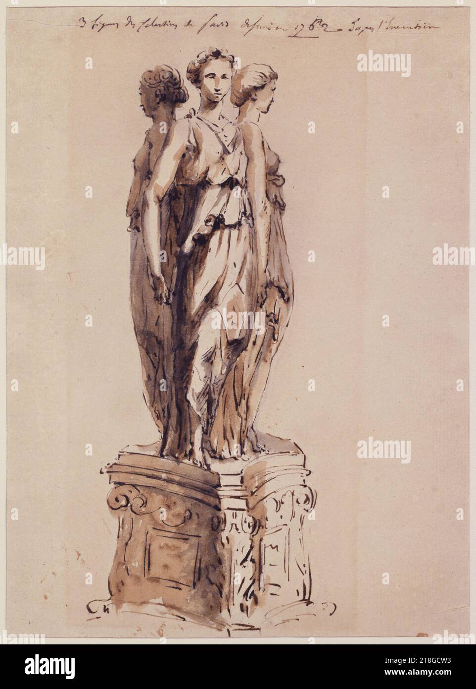 Monument to the Heart of Henry II, Draughtsman, Drawing, Graphic arts, Drawing, Graphite, Pen (graphic arts), Brown ink, Wash, Dimensions - Work: Height: 21.6 cm, Width: 15.9 cm, Dimensions - Mounting:, Height: 50 cm, Width: 40 cm Stock Photo