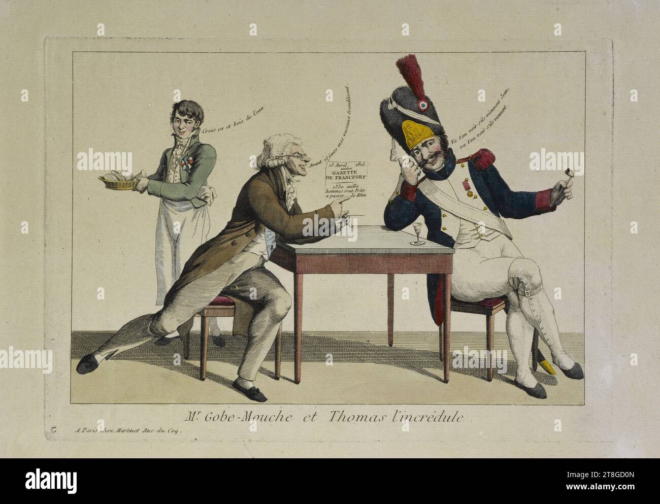 Mr. Gobe-Mouche et Thomas l'incrédule, Engraver, In 1815, Print, Graphic art, Print, Etching, Dimensions - Work: Height: 25 cm, Width: 33.5 cm Stock Photo