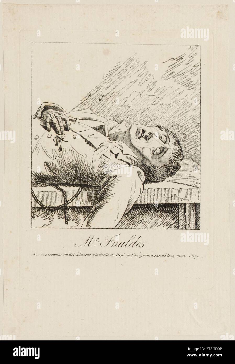 Mr. Fualdes, Former Crown Prosecutor at the Criminal Court of Dept. from Aveyron; murdered March 19, 1817, Engraver, Between 1817 and 1819, Print, Graphic arts, Print, Engraving, Dimensions - Work: Height: 30 cm, Width: 20.6 cm, Dimensions - Mounting:, Height: 48.5 cm, Width: 31.9cm Stock Photo
