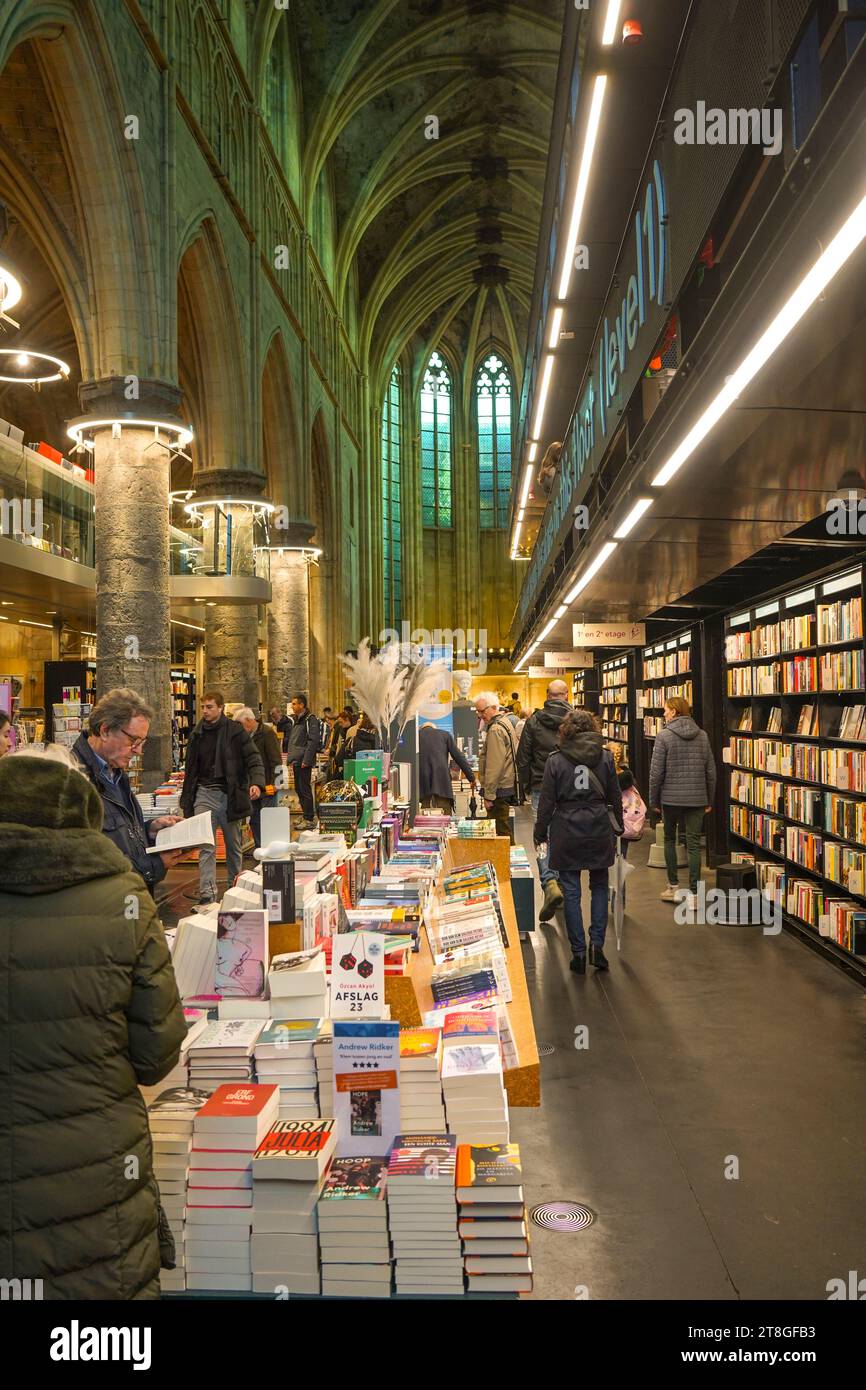 bookshop inside church in Bookstore Dominicanen based in Ancient Dominican Church, Maastricht, Limburg, Netherlands. Stock Photo