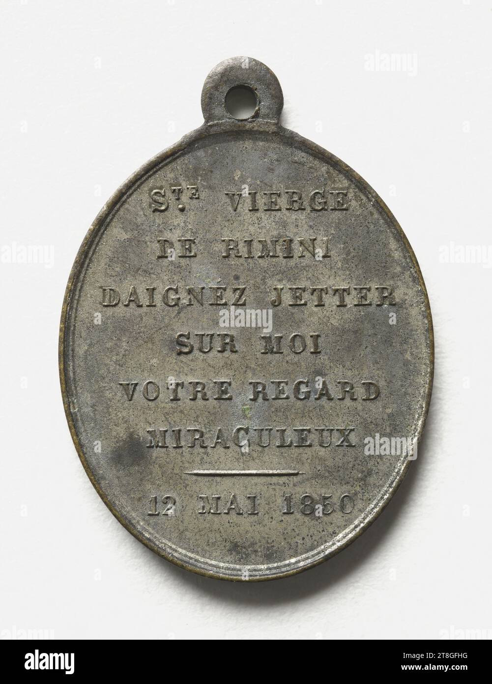Sainte Vierge de Rimini, 12 mai 1850, In 1850, 19th century, Numismatic, Medal, Pewter, Paris, Dimensions - Work: Diameter: 1.8 cm, Weight (type dimension): 2.53 g Stock Photo