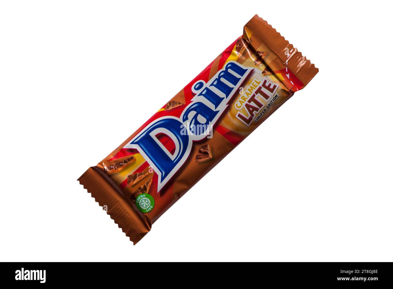 limited edition Daim Caramel Latte chocolate bar isolated on white