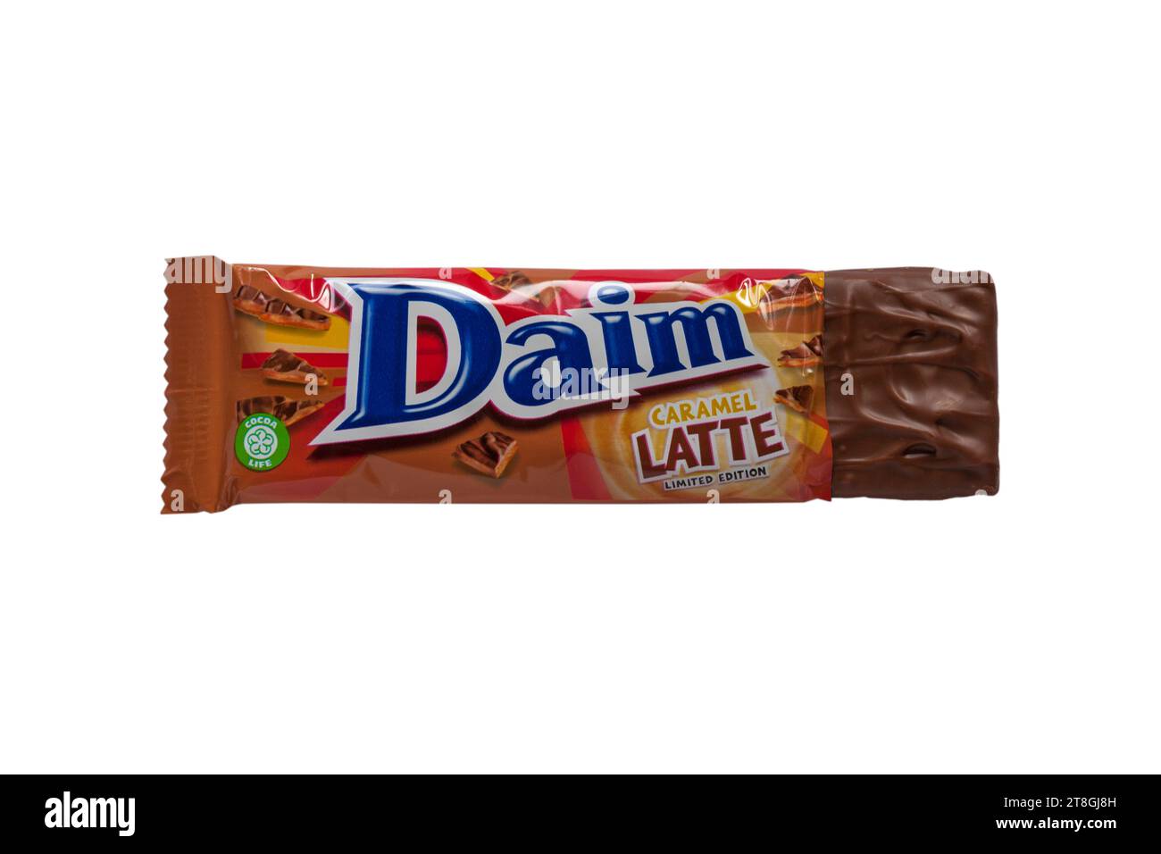 limited edition Daim Caramel Latte chocolate bar isolated on white