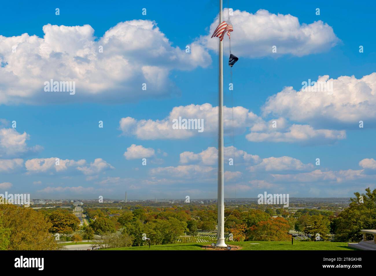 View of Washington DC from the the top of Arlington Cemetery hill in Virginia Stock Photo
