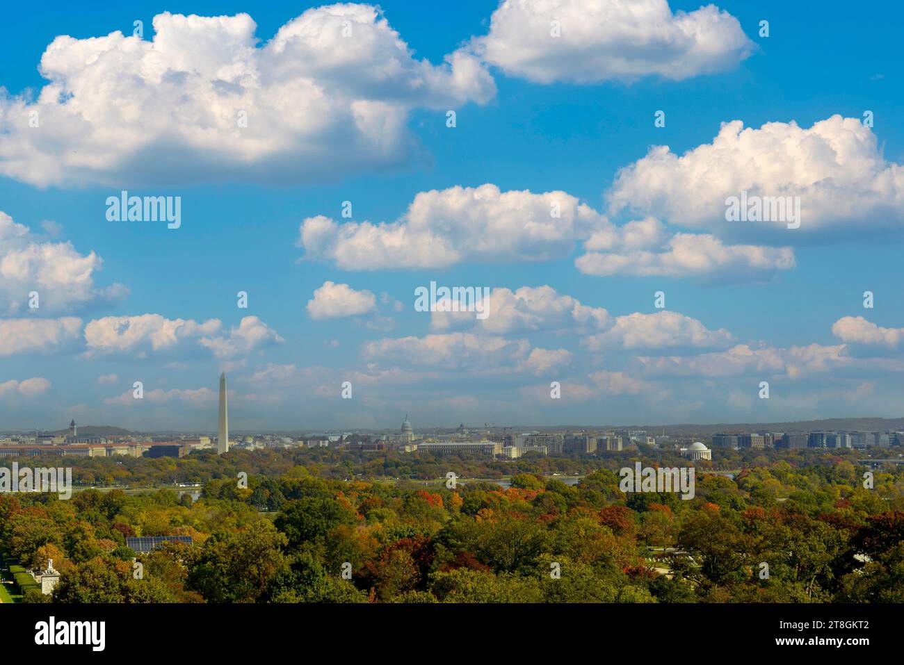 View of Washington DC from the the top of Arlington Cemetery hill in Virginia Stock Photo