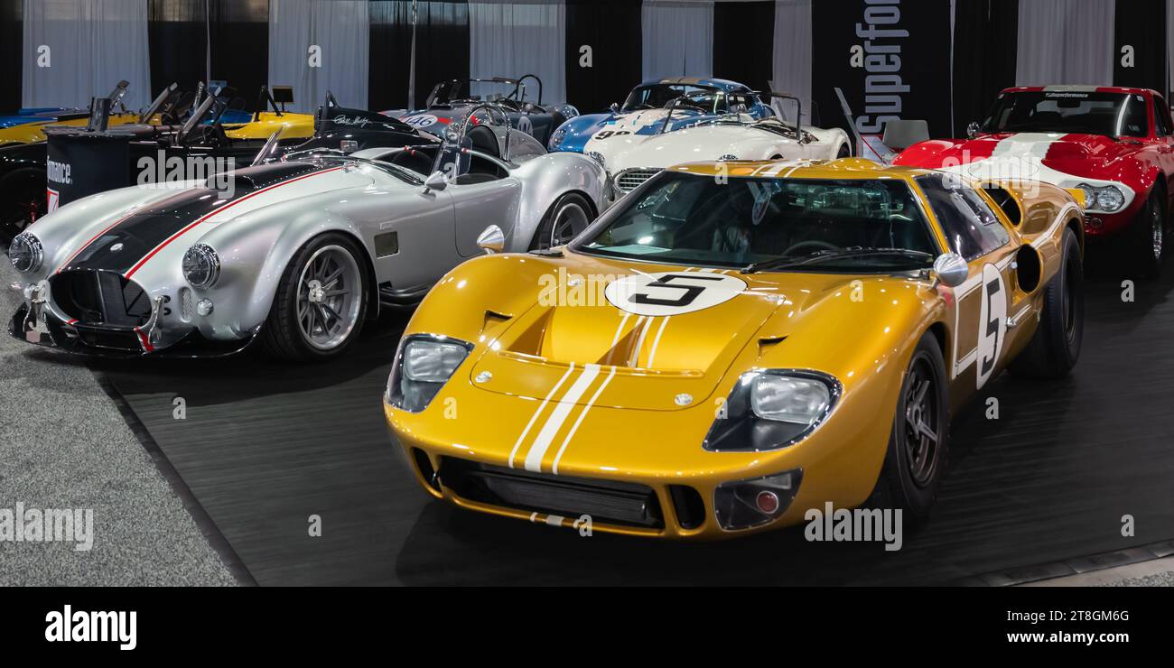 SEMA '23 - Ford GT and other exotic racecars, Specialty Equipment Market Association (SEMA) auto trade show. Stock Photo