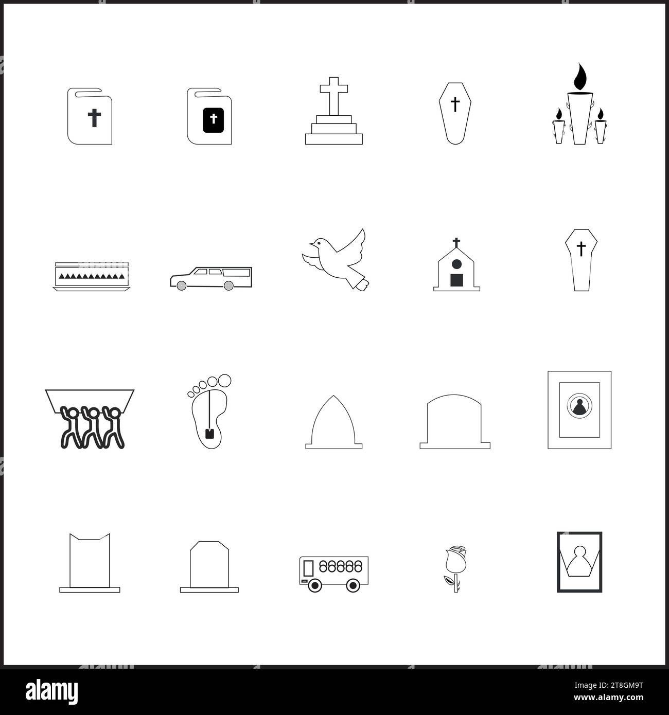 Funeral Directors Logo Line Icons Design. Simple line art style icons pack for Funeral Services. Vector illustration Stock Vector