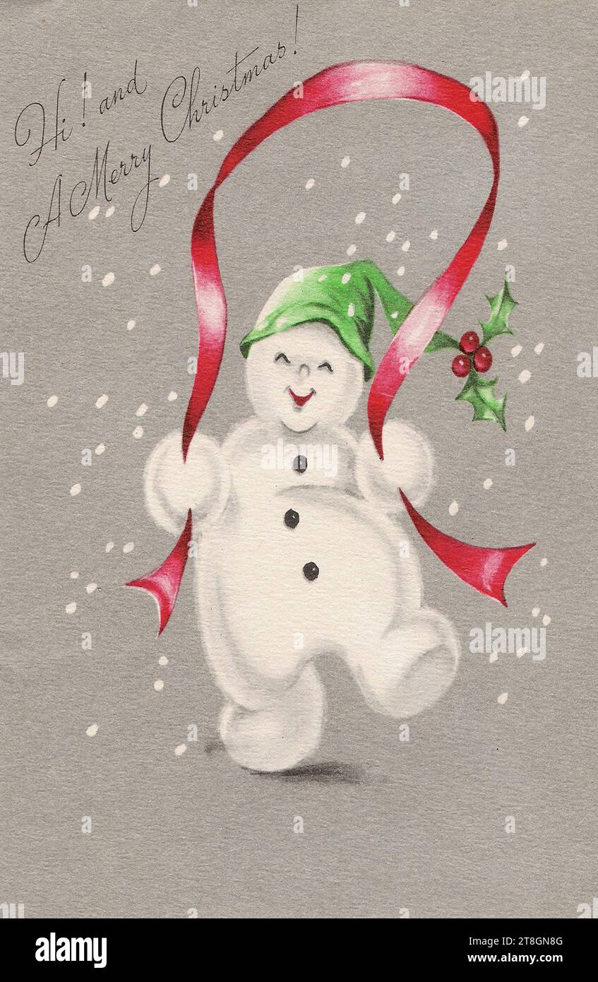 Vintage Christmas, winter illustrations of snowmen (and usally the snowman's good lady wife) Stock Photo