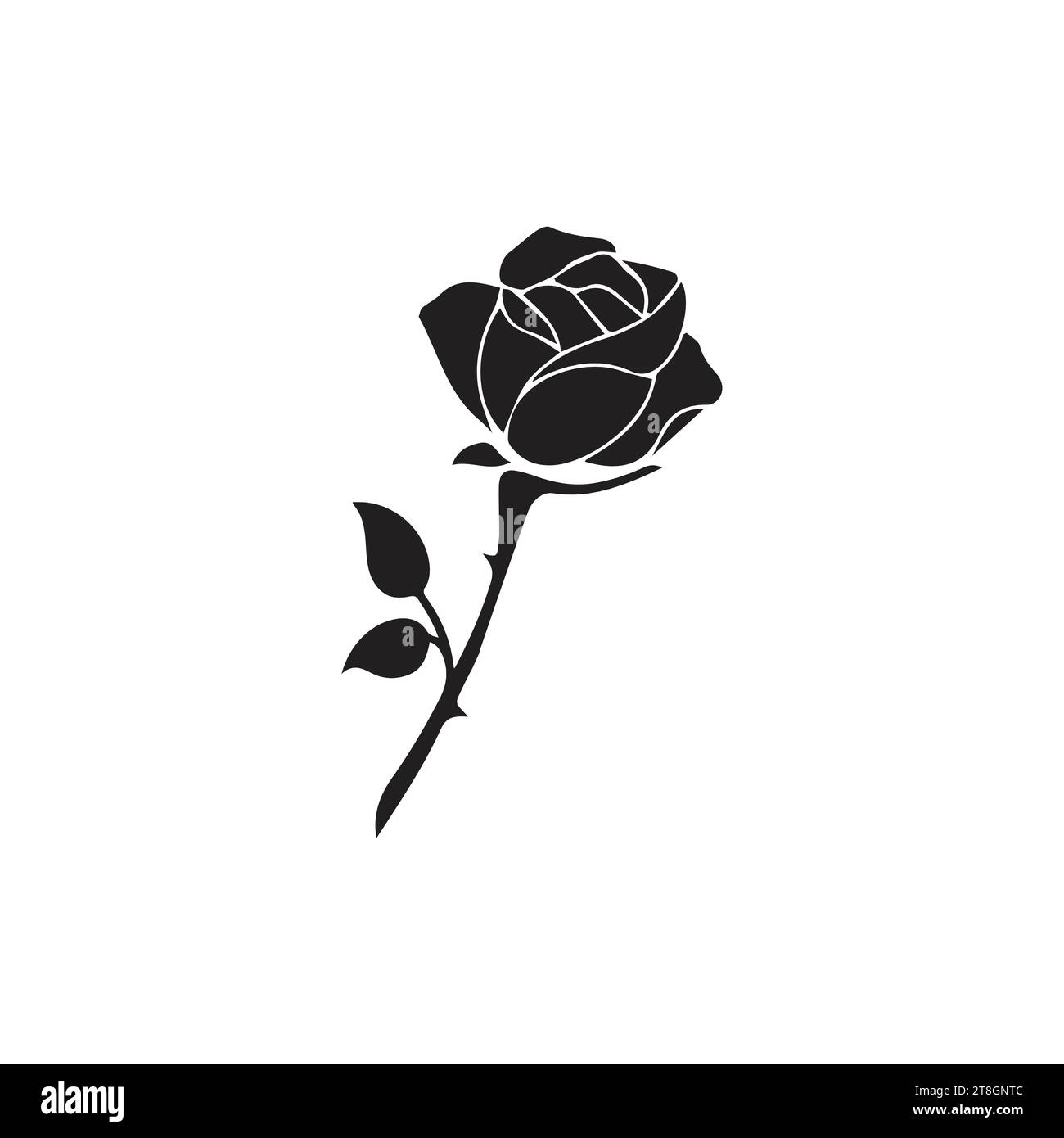 Rose icon illustration with leaves, Flower silhouttes. Vector ...