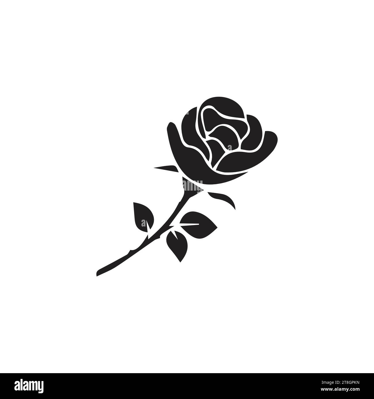 Rose icon illustration with leaves, Flower silhouttes. Vector ...