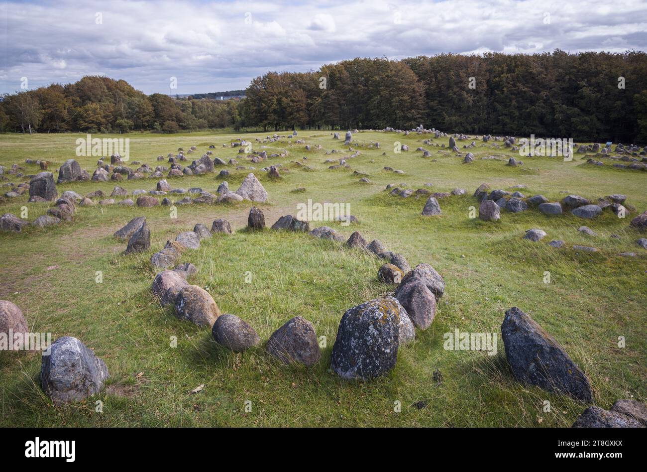 Viking Burial Site in Lindholm Hoje, Aalborg, Denmark Stock Photo