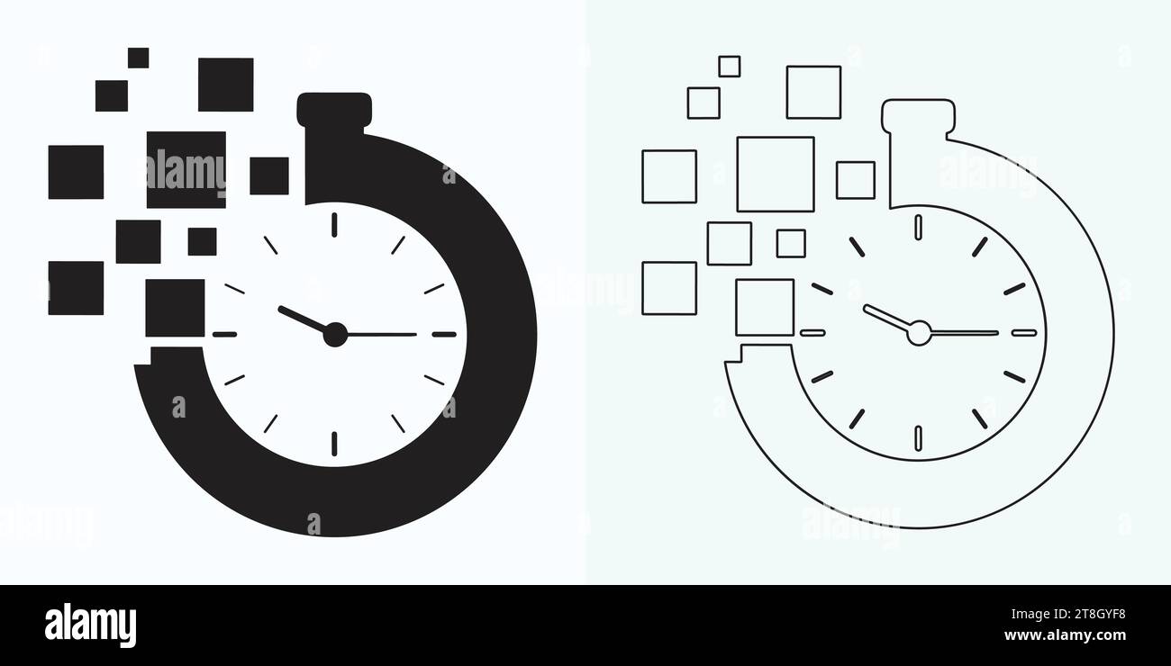 Time and Clock set of linear icons. Time management. Timer, Speed