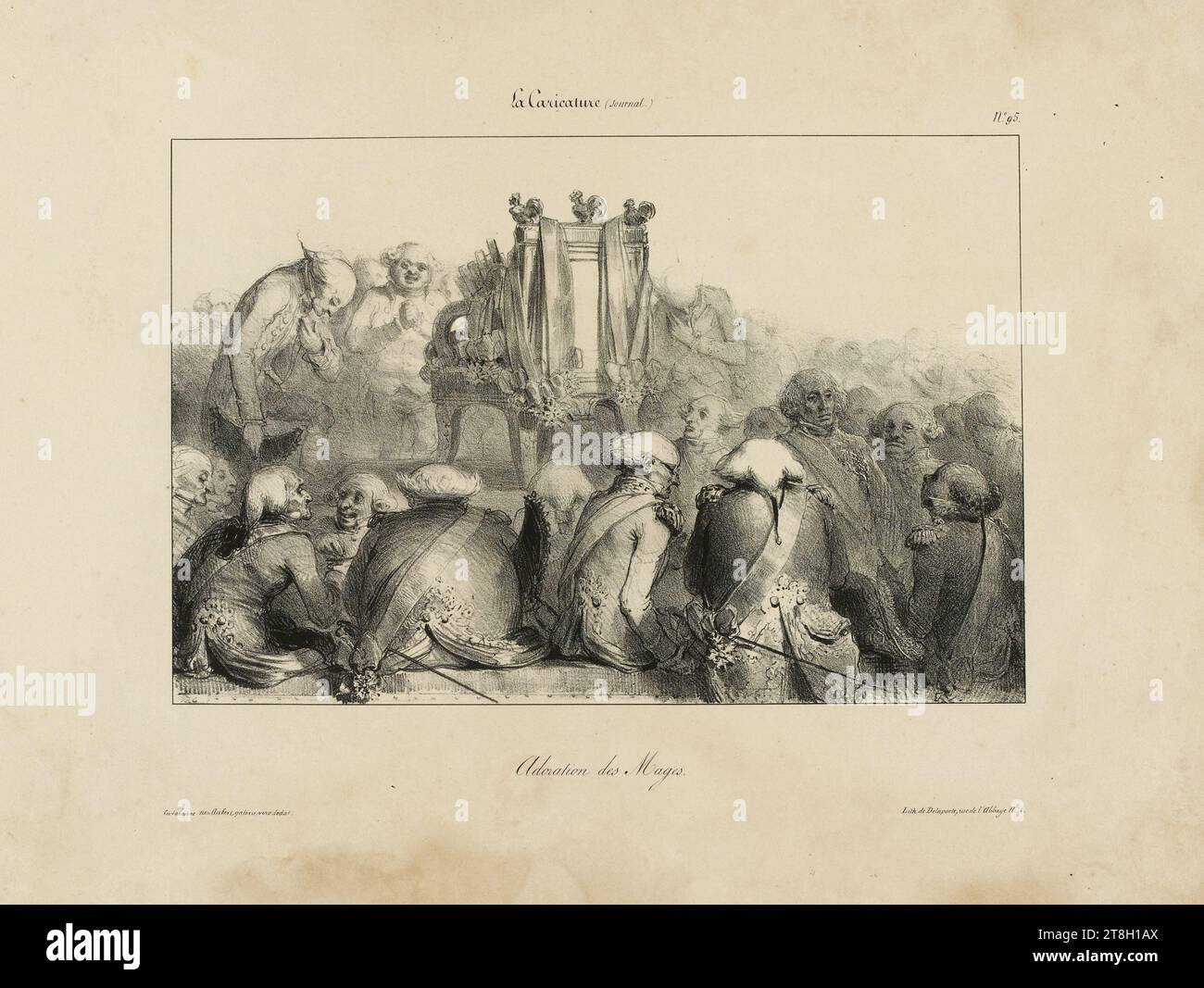 N°95, La caricature (journal), Adoration of the Magi, Draughtsman-Lithographer, Delaporte, Victor Hippolyte, Printer-Lithographer, Aubert, Publisher, Between 1830 and 1847, Print, Graphic arts, Print, Lithography, Dimensions - Work: Height: 27.4 cm, Width: 36.4 cm, Dimensions - Mounting:, Height: 32.5 cm, Width: 50 cm Stock Photo