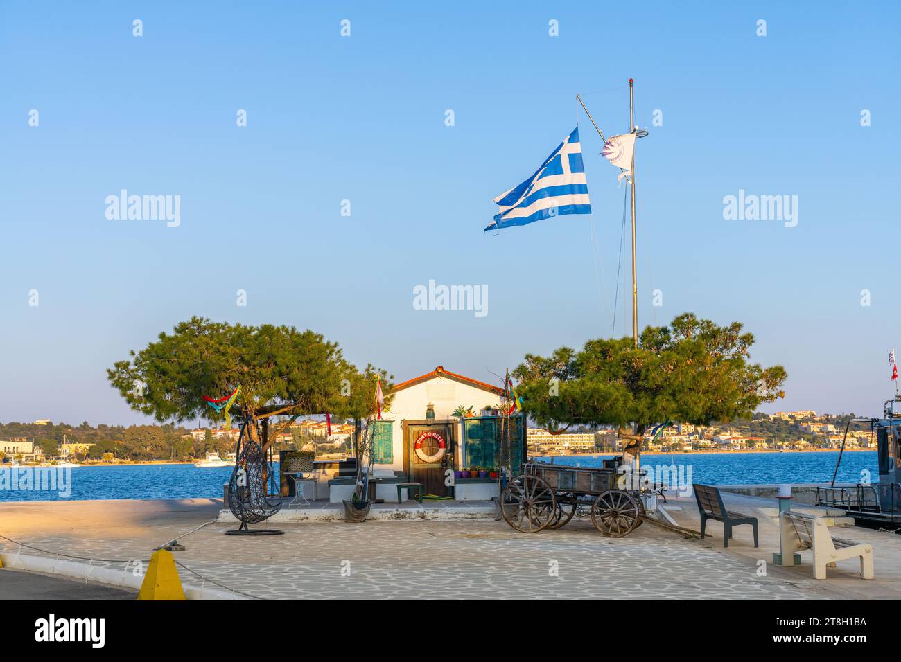 Porto Heli, Greece - 16 February 2023 - Old fishershouse in the harbour Stock Photo