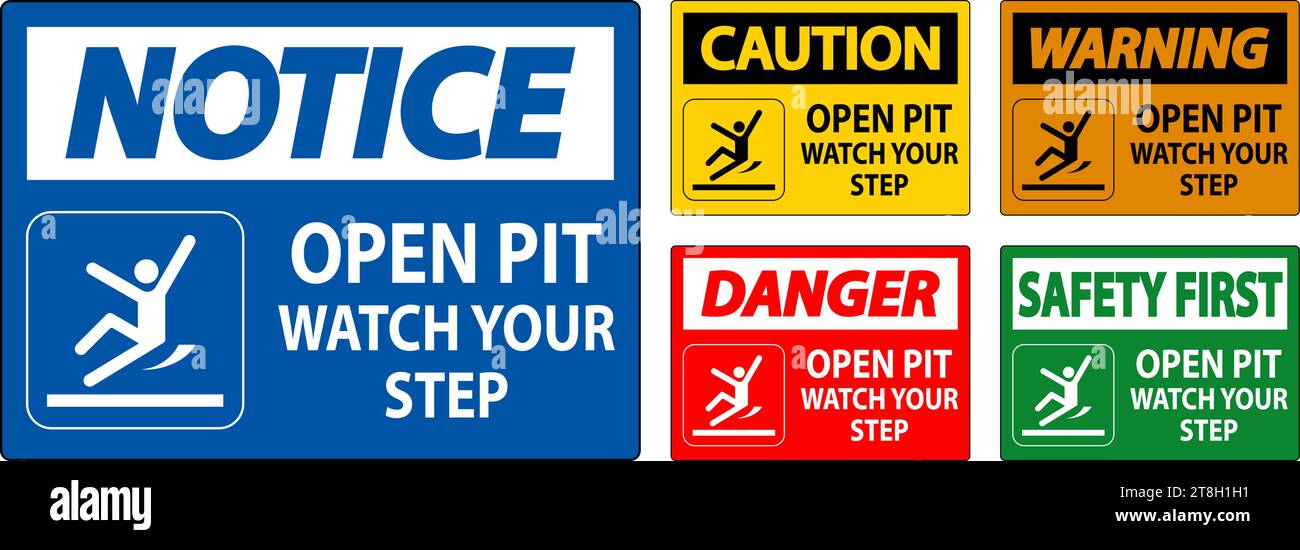 Caution Sign Open Pit, Watch Your Step Stock Vector