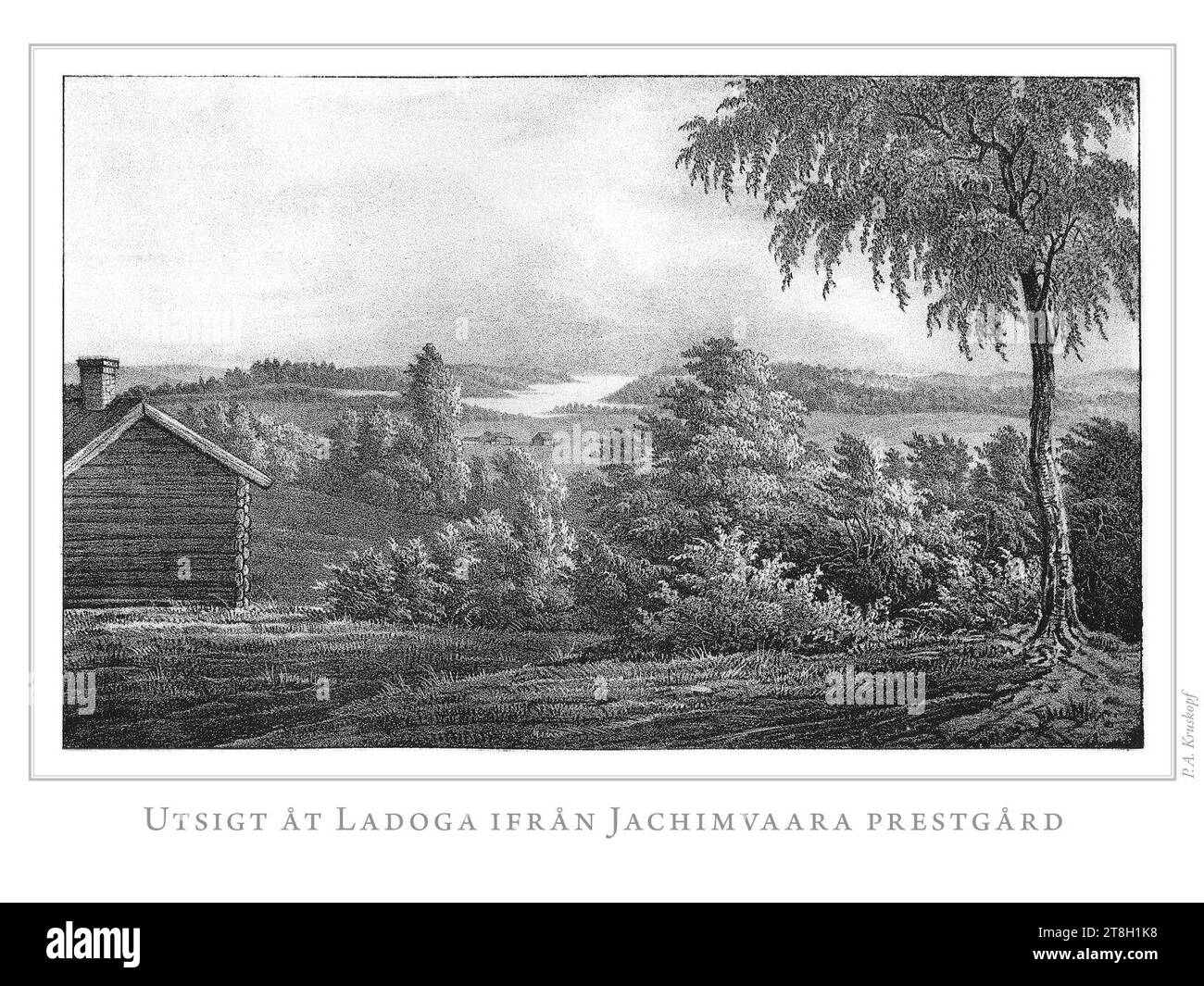 Utsigt åt Ladoga ifrån Jachimvaara prestgård - Pehr Adolf Kruskopf - Finland framställdt i teckningar - 71. Stock Photo