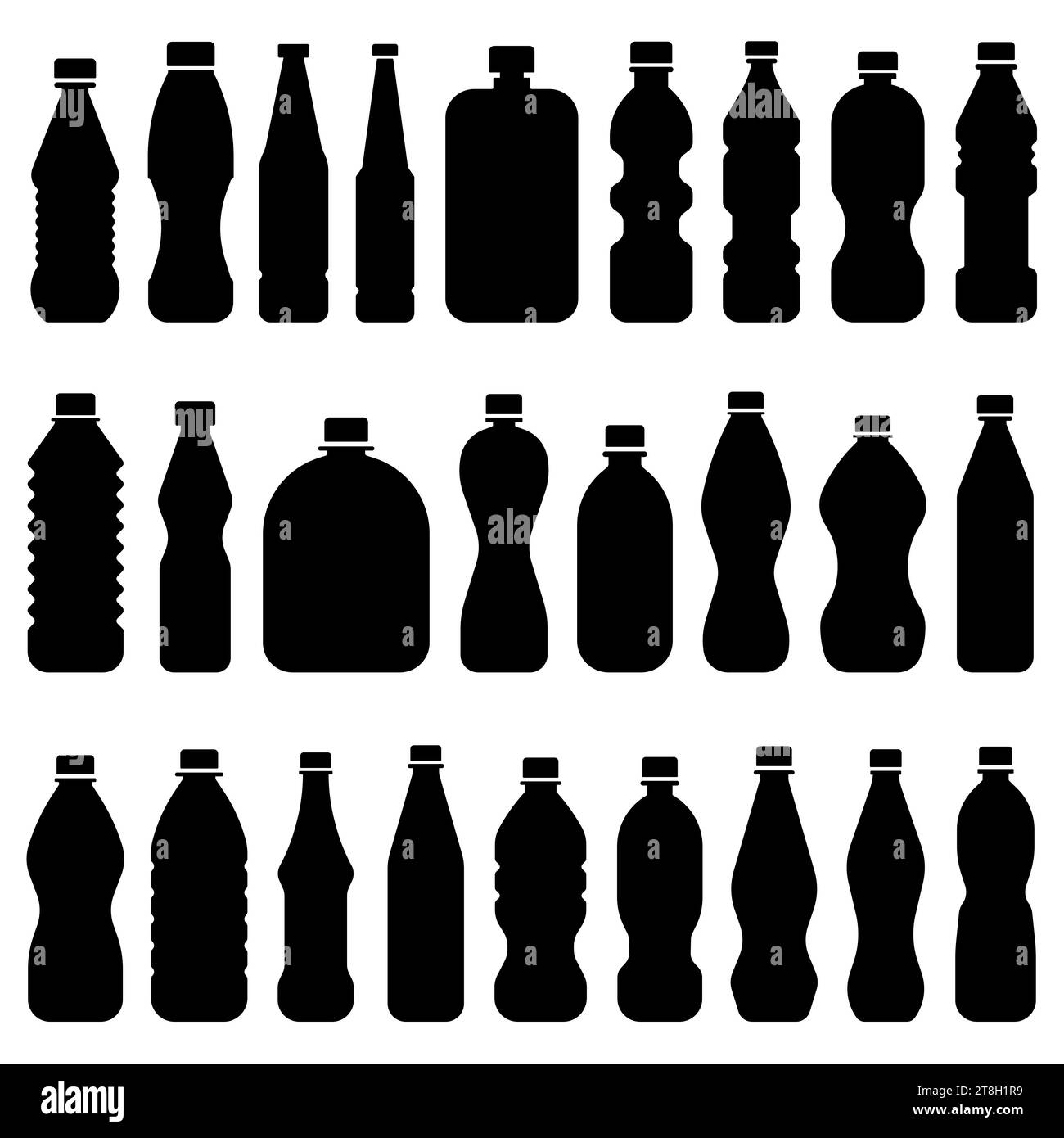 Bottle icon. Set of silhouettes of various plastic bottles isolated on ...