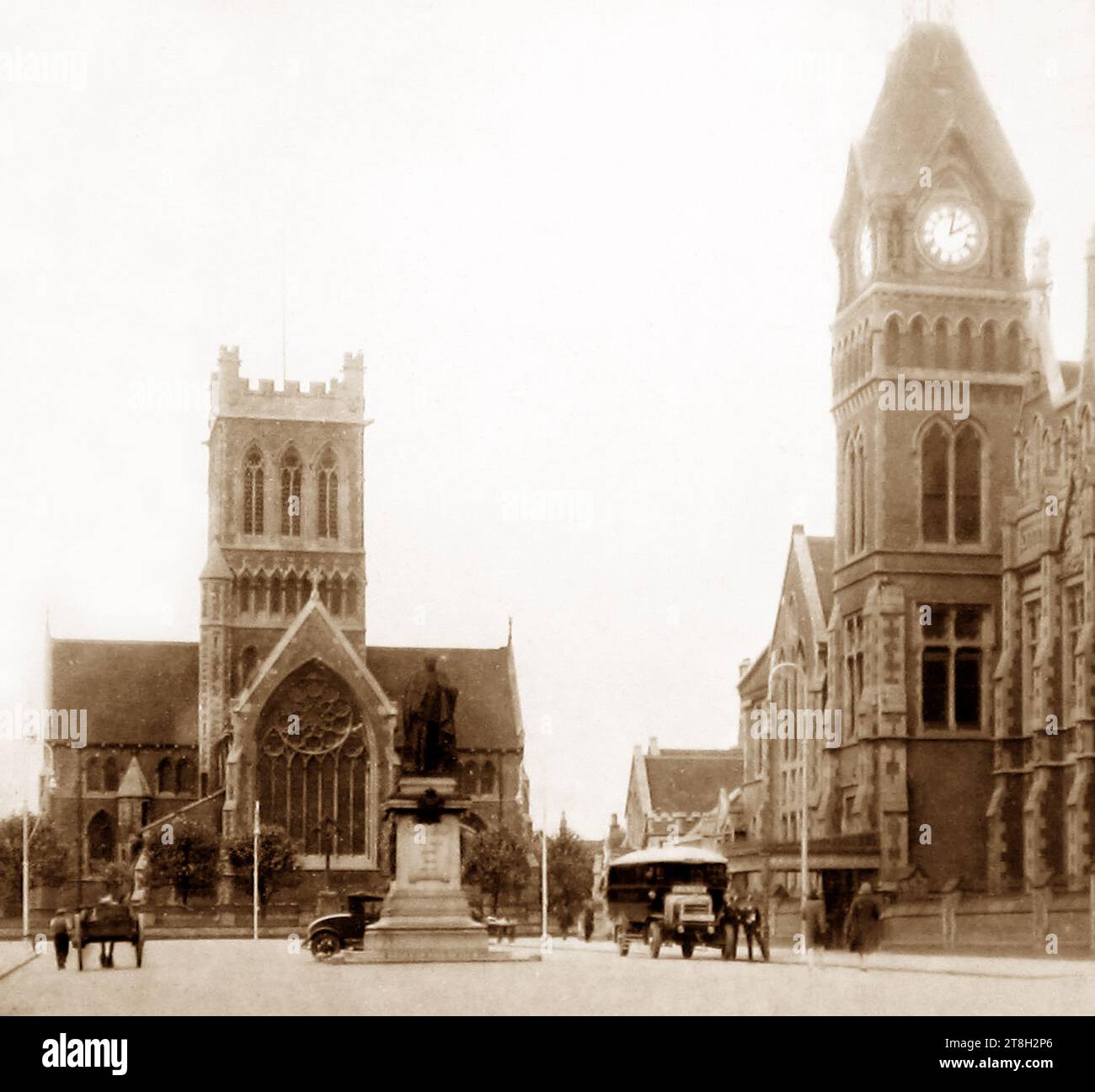 Burton on Trent Town Hall and St. Paul's Church, probably 1920s Stock Photo